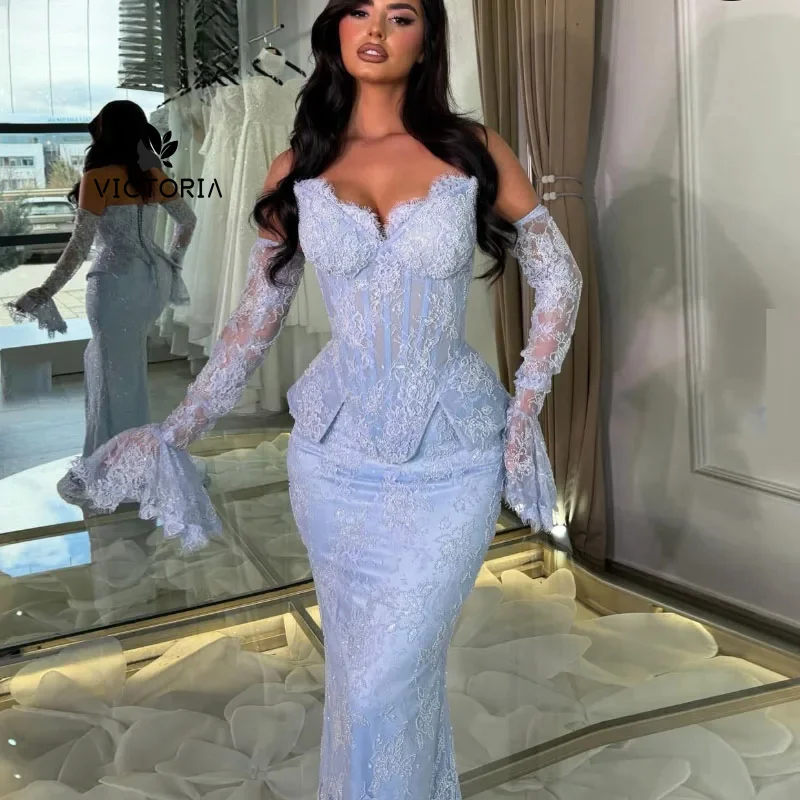 Customized Elegant Wedding Party Dress 2 Pcs Sweetheart Neck High Quality Lace Mermaid Floor-length Bespoke Occasion