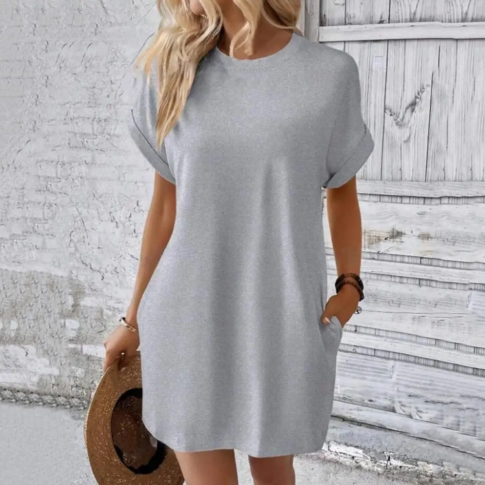 

Loose Fit Women Dress Soft Breathable Women's Mini Dress Dolman Sleeve Side Pockets Above Knee Length Summer Fashion Essential