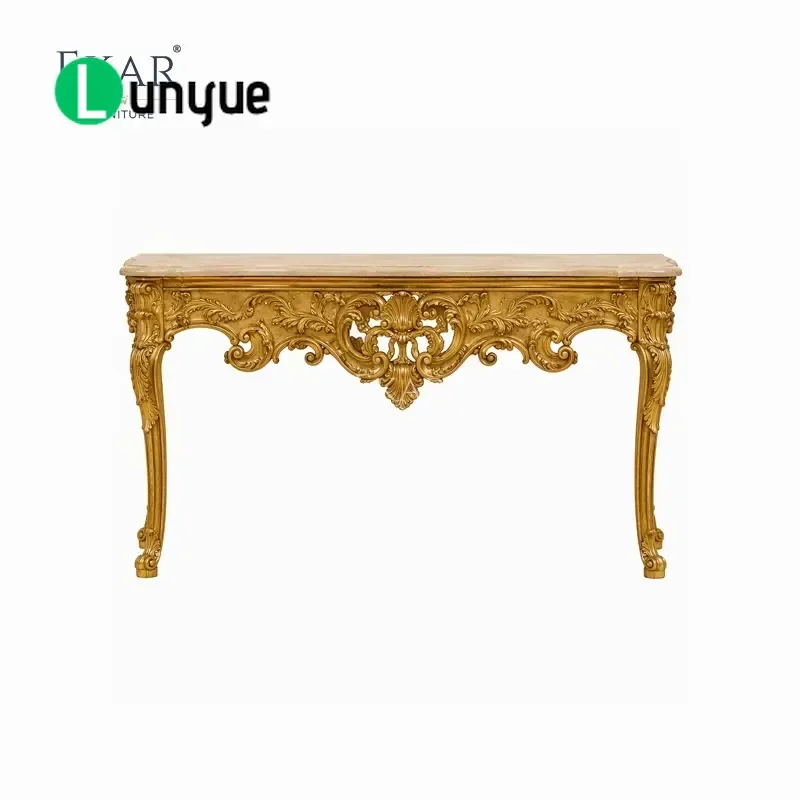Luxury Gold Marble Entrance Table for of Versailles Style Foyer Console with Elegant Design and Durable Stone Top