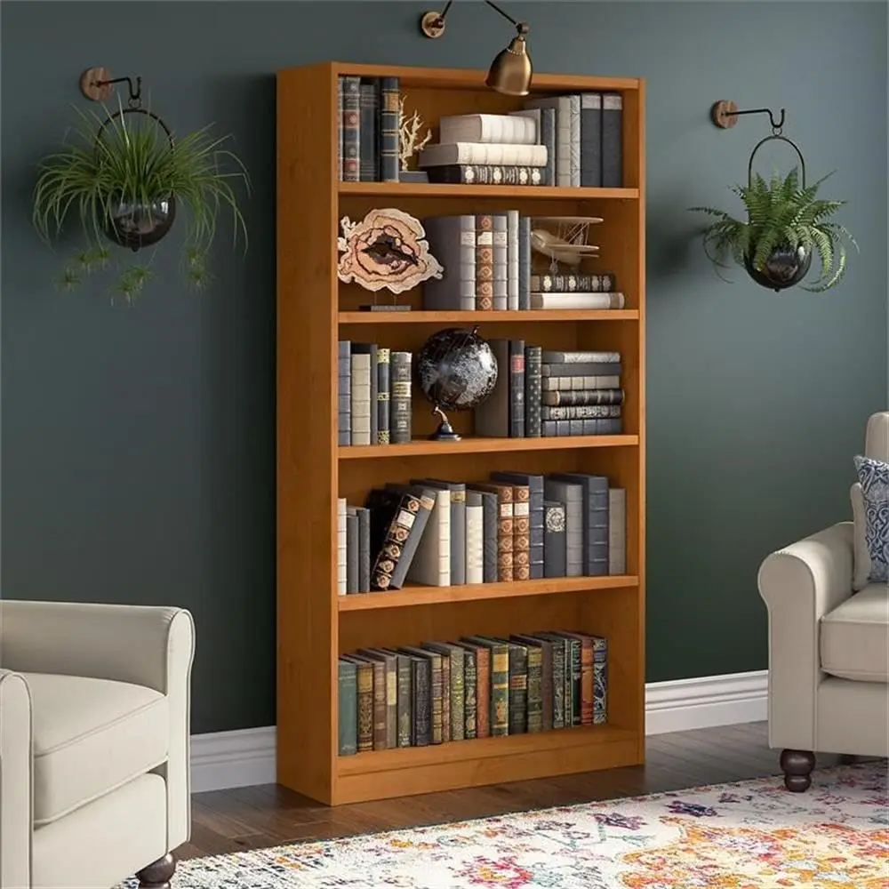 Tall 5 Shelf Bookcase, Cherry Wood, 37W x 12D x 72H Adjustable & Fixed Shelves, Home Office Storage, Customized