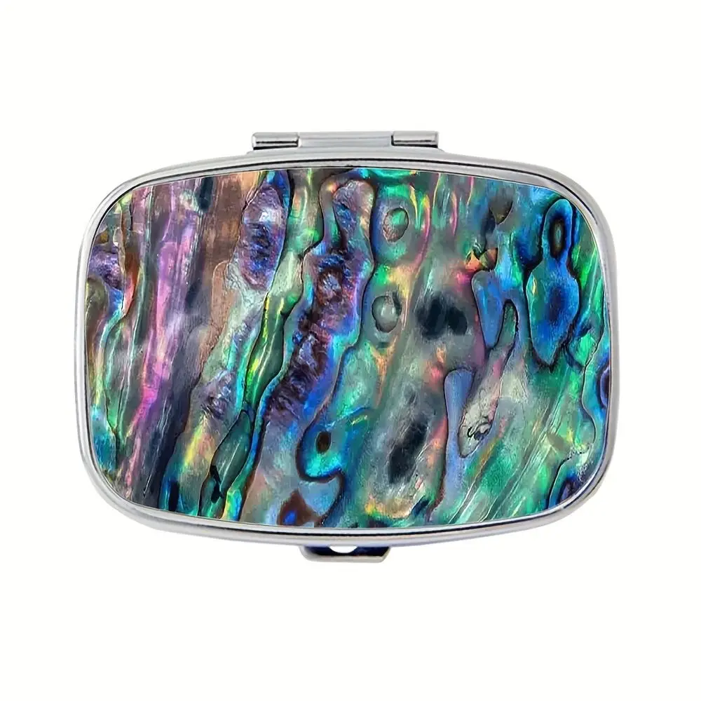 Holographic 2-Compartment Pill Box, Rainbow Nature Design, Food-Safe PP, Portable Pocket/Wallet Travel Case