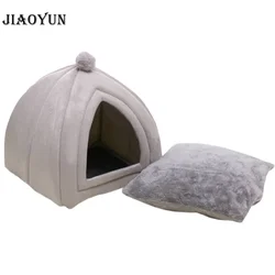 Pet Cat Bed Home Collapsible Tent Soft Winter Dog Bed Yurt Shaped Dog Kennel Small Animal Puppy Chihuahua Nest with Mat