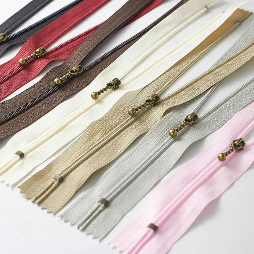 10Pcs 3# Bronze Metal Zipper 25CM Close-end Zip for Sewing Bags Garments Pocket Zippers Repair Tailor DIY Accessories