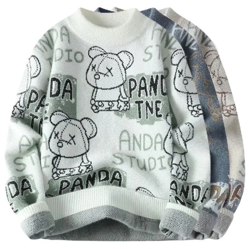 الحجم الأوروبي حجم كبير الدب سترة جاكار سترة الرجال الجولة الرقبة مع بطانة الصوف ملابس داخلية الخريف والشتاء البلوز