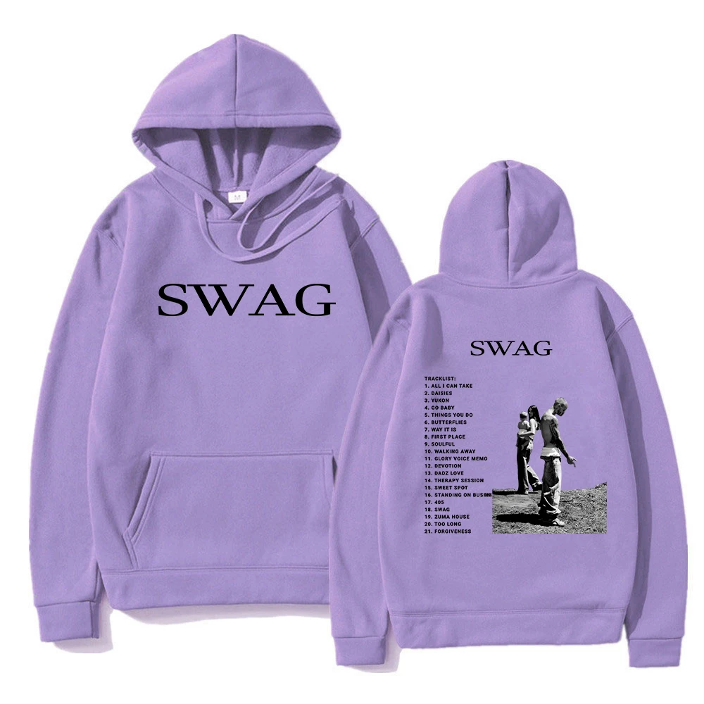 ألبوم جاستن بيبر SWAG للرجال مع قلنسوة بأكمام طويلة من الصوف Harajuku ملابس شتوية للعشاق ملابس رياضية خارجية Y2K