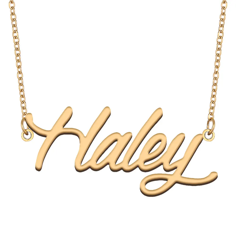 

Haley Name Necklace for Women Stainless Steel Jewelry Gold Color Nameplate Pendant Collares Para Mujer Letters Choker