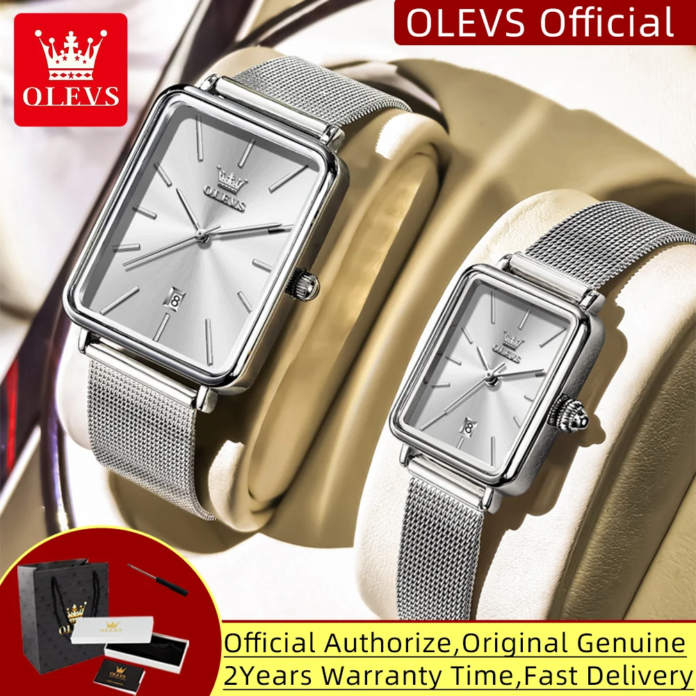 

OLEVS 3692 Наручные часы для пар, подарочный набор для мужчин и женщин, модные простые ультратонкие оригинальные кварцевые часы 8 мм, водонепроницаемые дата