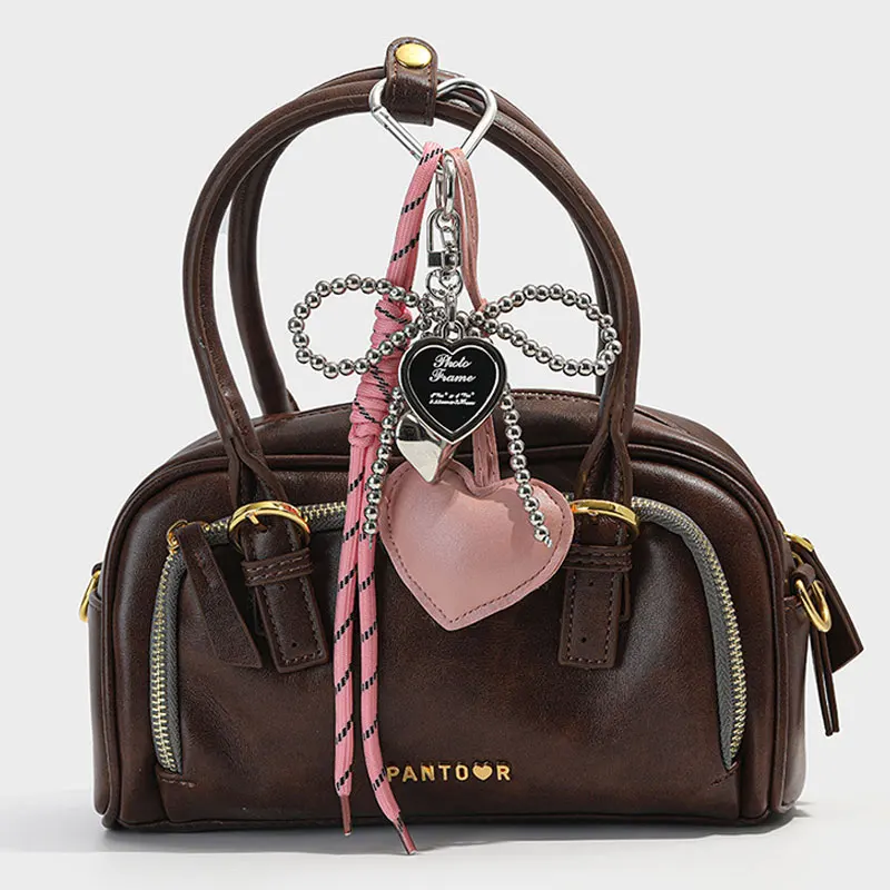 Silver Ribbon Bag Charm and Key Ring - Cute Heart-Shaped Accessory, Adorable Women's Bag Hook, Stylish and Fashionable Accessory