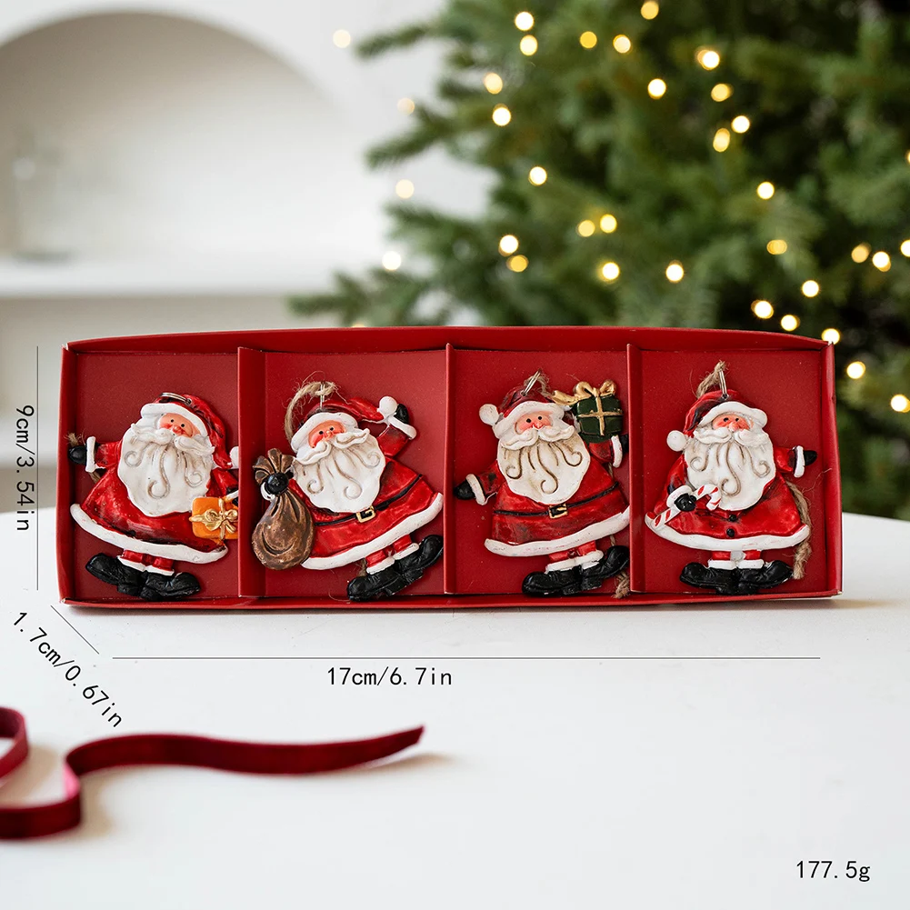 4 قطع من حلي الراتنج لتزيين شجرة عيد الميلاد مع زخارف سانتا ورجل الثلج لتعزيز العطلة للاحتفال