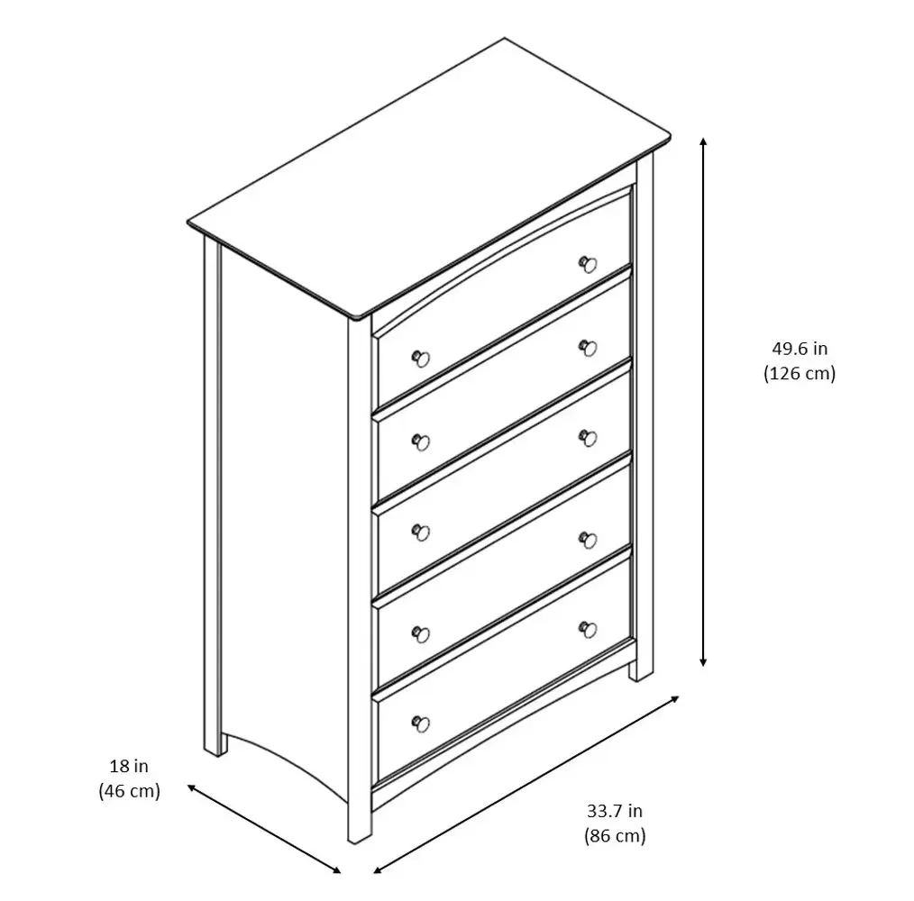 Comò a 5 cassetti (bianco) per camera da letto per bambini, Organizer per comò per vivaio, cassettiera con 5 cassetti