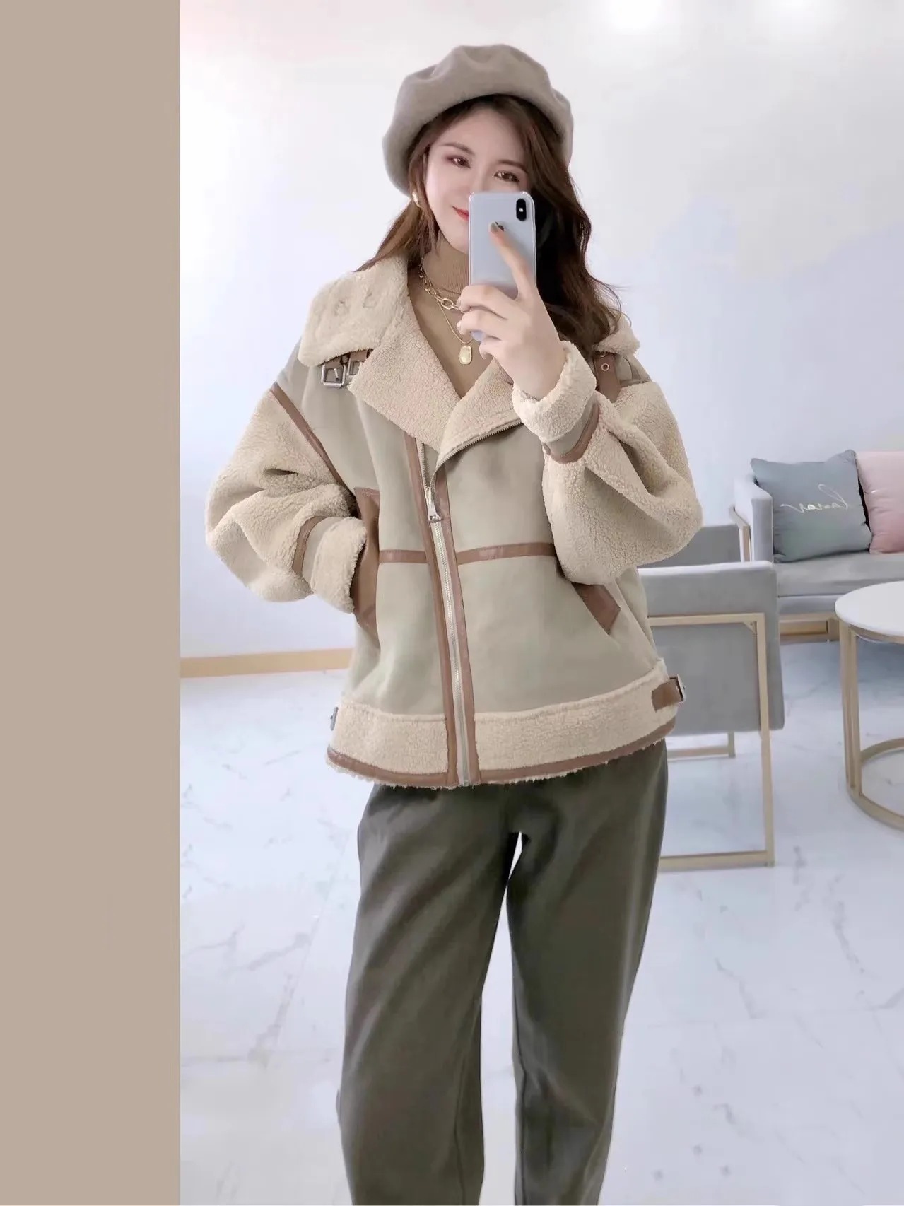 ZVRI 2023 Autumn Winter Women Warm Faux Fur Fleece Coat Jacket Female Loose Patchwork Thickened Locomotive Lapel Chic Outwear