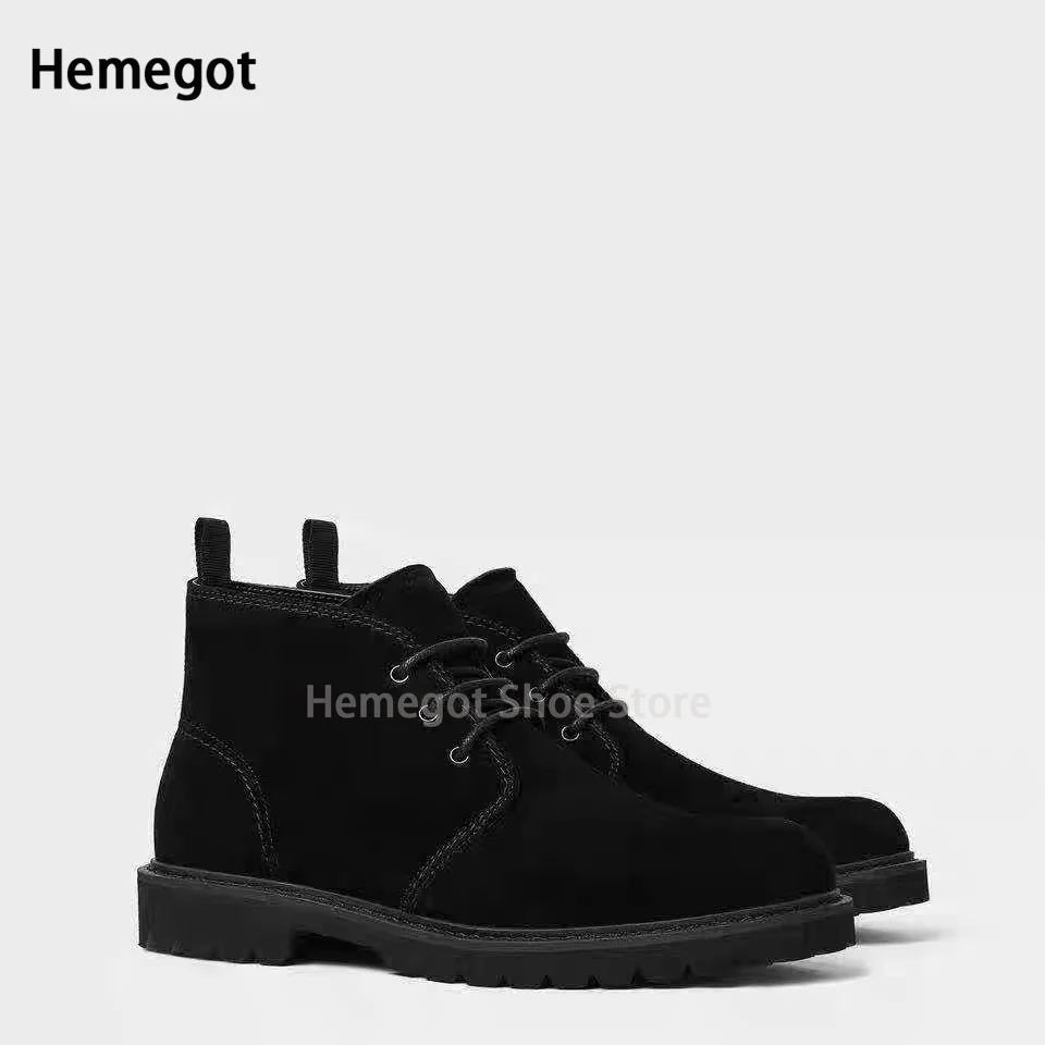 Desert Yellow High-Top Boots Men\'s Lace-Up New Autumn Winter Booties Men\'s Shoes Black Suede Cow Leather Boots for Male New In