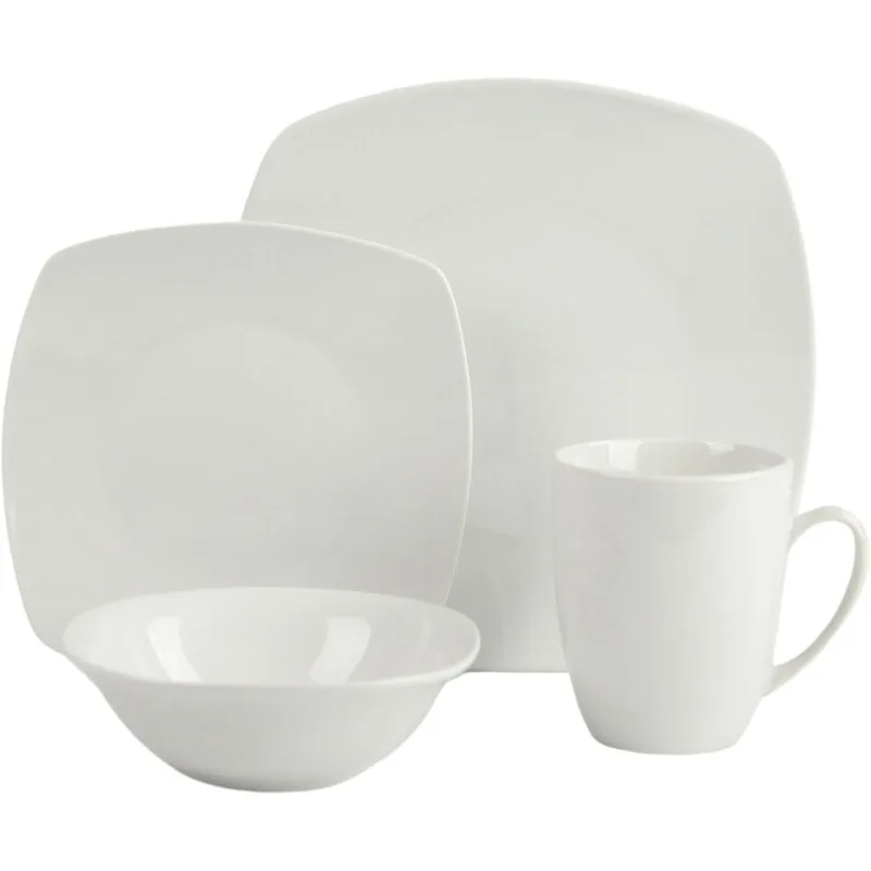 Simply Square 16 Piece Dinnerware Set, Porcelain, White