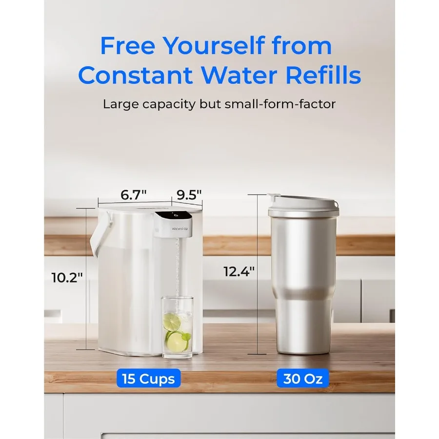 Rechargeable Water Filter Pitcher with NSF/ANSI 4015342372 Certification 6-Month Electric Dispenser Instant 15-Cup Countertop S view 6