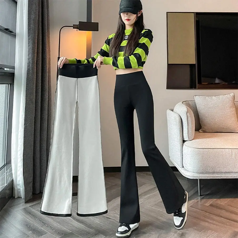 Stretch Fabric Flared Skirt Pants Drawstring Waist Tummy Control Fake Two-Piece Pants Slimming Design Bell Bottom Yoga Leggings