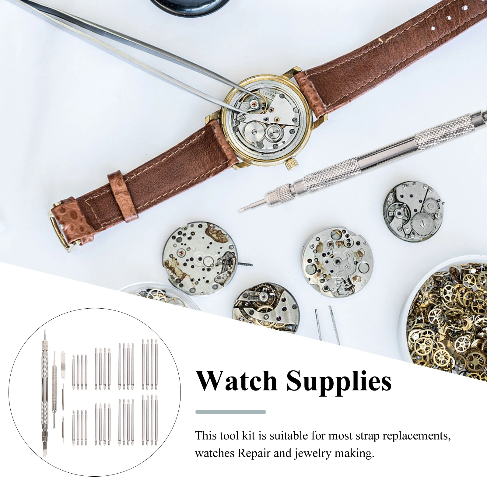 

Stainless Steel Watch B Repair Kit Strap Spring Bars Replacement Tool Non Slip Design For Watches Jewelry Making Watch Supplies
