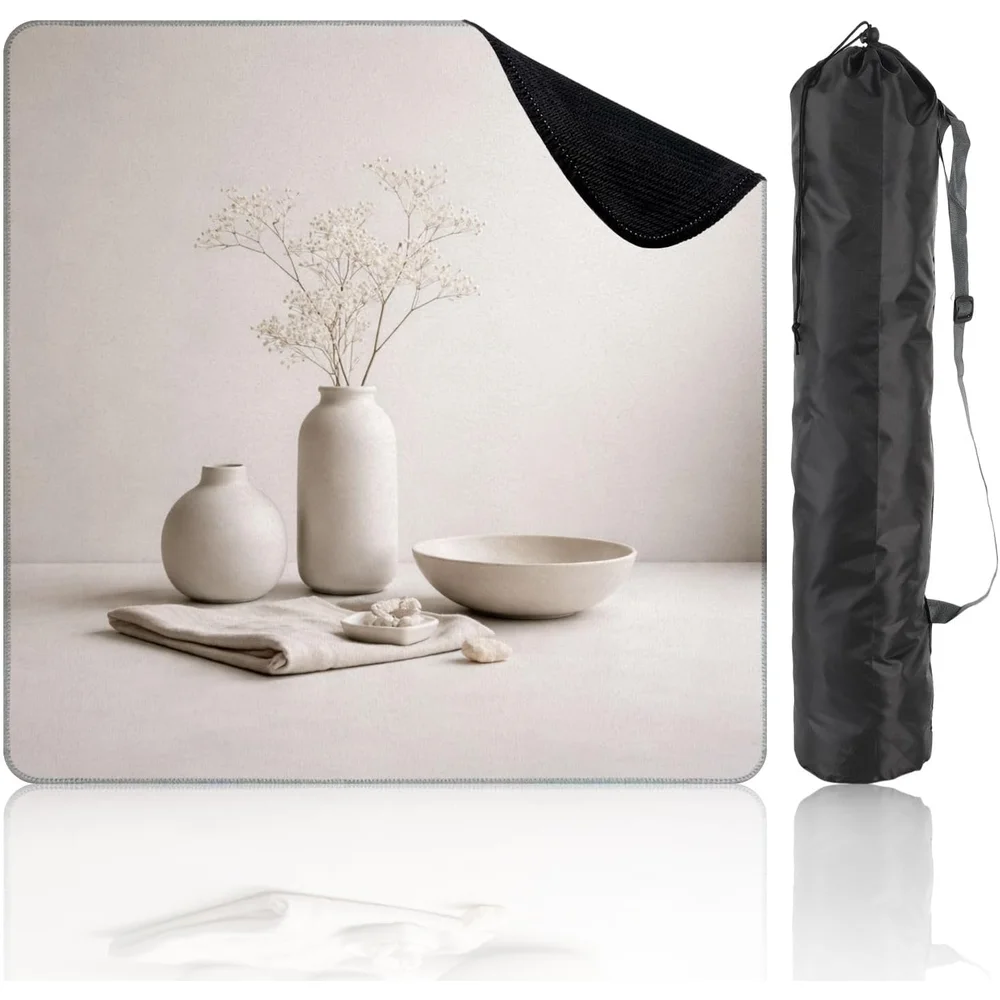 31.5 Inch Neoprene Luxury Mahjong Mat 3mm Ceramic Vase Dried Flower Linen Non Slip Noise Reduction for Mahjong Card Games