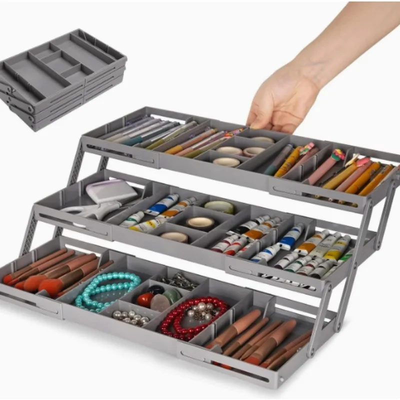 Foldable Expandable Storage Drew Multi Layer Tray Cosmetic Jewelry Makeup Divided Compartment Sundries Holder Desk Organizer