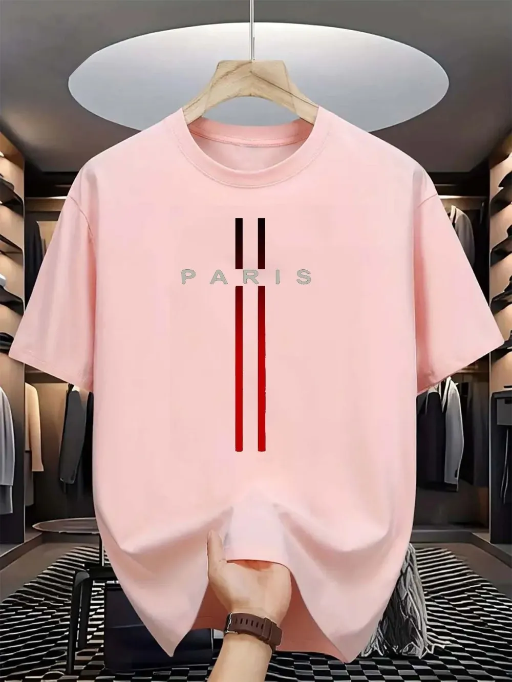 Summer Paris Men's New Stripe Printed Comfortable and Breathable Round Neck T-shirt Outdoor Urban Casual Top image 5