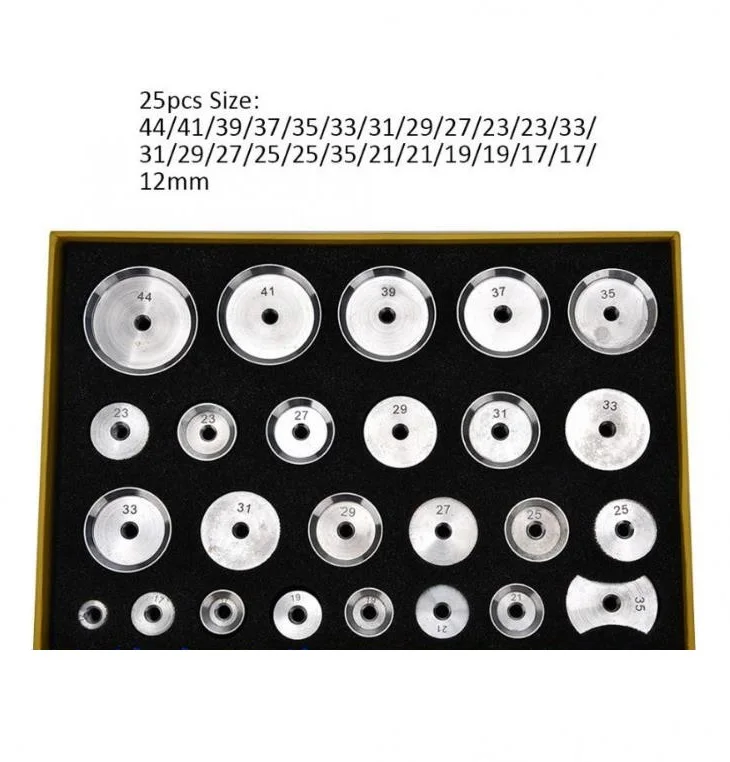 Set of 25PCS Alloy Watch Caseback Presser Die 12mm to 44mm Diameter Press Tool for Watches Repair W6087