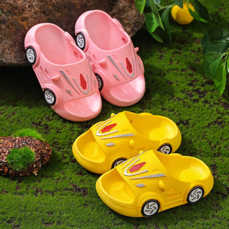 Children Slippers Cartoon Car Anti Slip Soft Sole Shoes Summer Boys Girls' Kids Slippers Lightweight Breathable Luminous Sandals