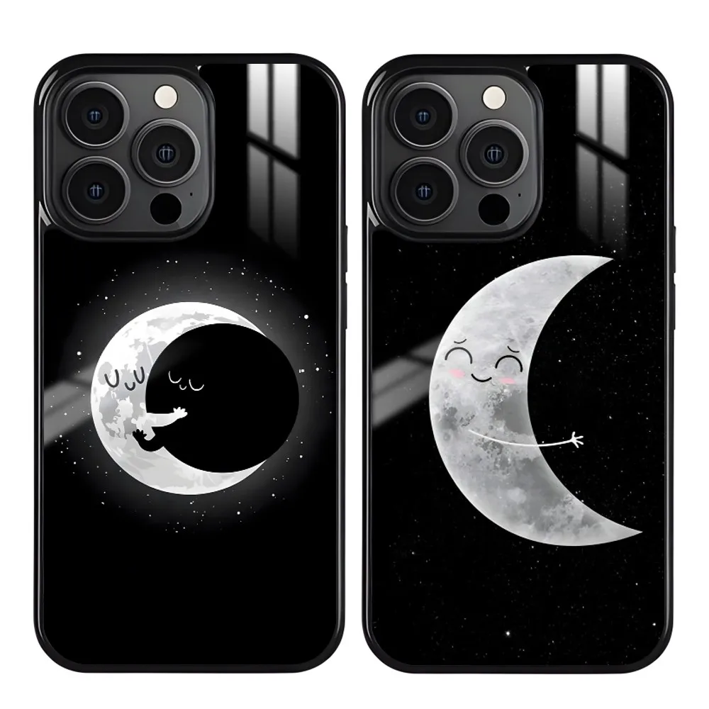 Cute embrace minimalist moon Phone Case For iPhone 16 15 14 13 12 11 Pro Max Plus Mini Magnetic Magsafe Wireless Charging Cover