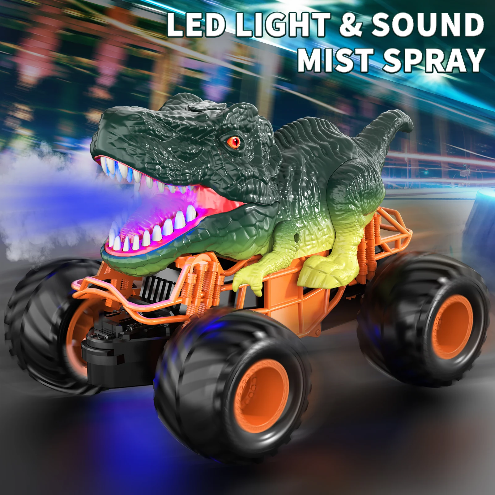 Fernbedienung Dinosaurier Auto, 2,4 GHz RC LKW für Kleinkinder, elektrische Hobby RC Auto Spielzeug mit Licht & Sound Spray Geburtstags geschenk für