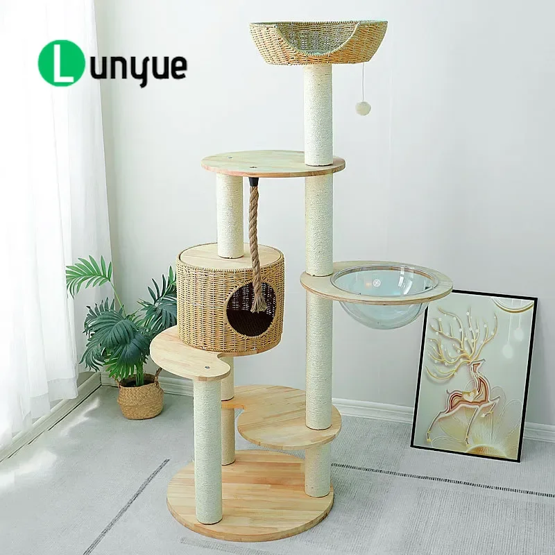 Cat Climbing Frame with Space Capsule Nest Sisal Scratching Post Multi Level Cat Tree Furniture All Season Universal Pet