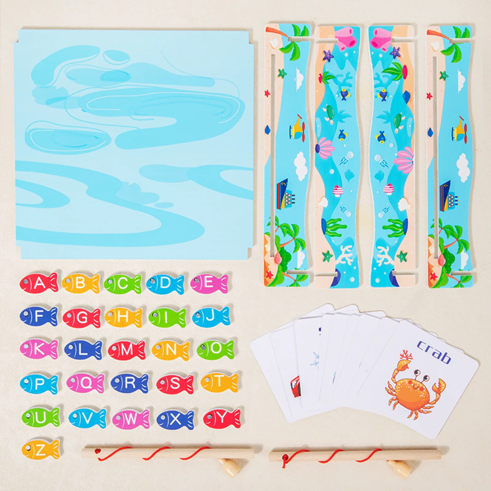 Children Puzzle Early Education Wooden Magnetic Fishing Toys Creative Spell Words Cognitive Matching Desktop Game Fishing Toy