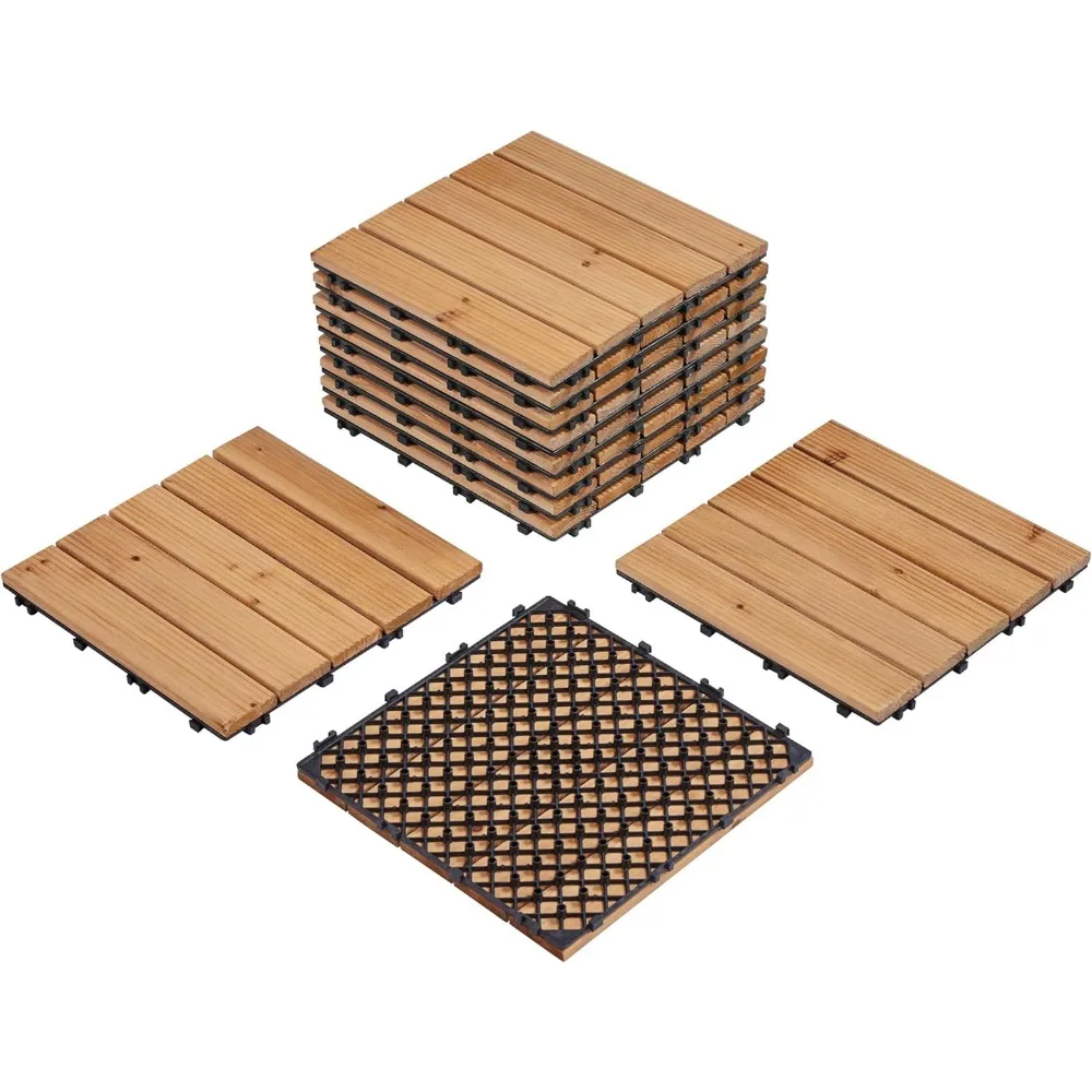 11pcs Patio Deck Tiles 12 x 12in Interlocking Wood Floor Tiles Indoor & Outdoor for Patio Garden Deck Poolside Tiles