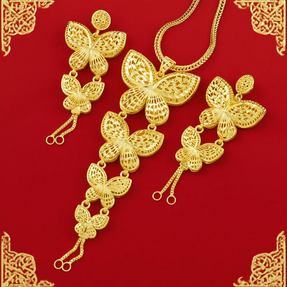 

Bridal Indian Dubai Necklace Earrings Sets Luxury 24K Gold Plated Long Pendant For Women Dubai Wedding Jewelry Set Party Gifts