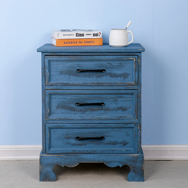 American Countryside Solid Wood Cabinet, Vintage Old Bedside Table, Bedroom Storage Cabinet
