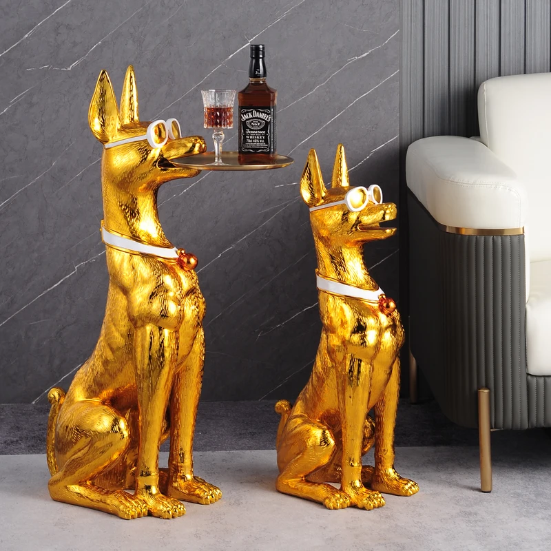 Imagem -03 - Estátua Doberman Pinscher Chapeada Bandeja Decoração de Casa Decoração de Interiores Large Living Room Decoration Crafts Gift