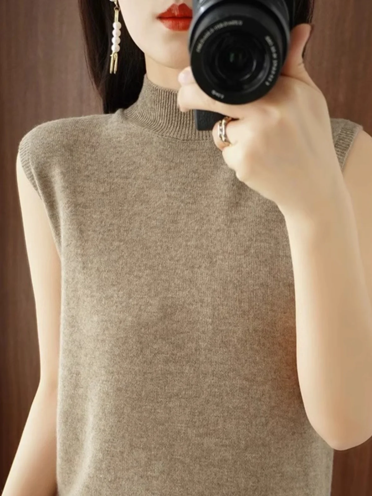 Spring Autumn 2026 Women's Half High Collar Vest Knitted Top Sleeveless Inner Wear Suit Style Bottoming Soft Thread