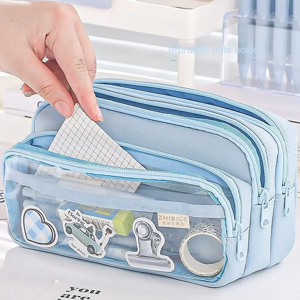 Multilayers Pencil Case Transparent Partition Large Capacity Staircase Style Stationery Storage Pouch Student Pen Bags Supplies