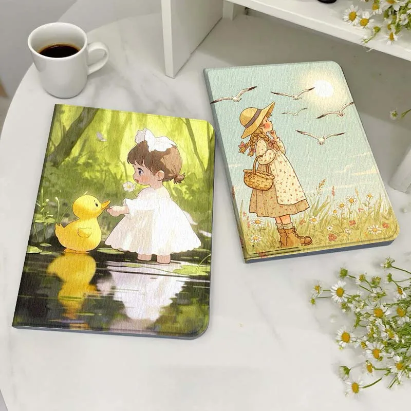 

Cartoon Cute Girl Art For Xiaoxin Lenovo Tab Pad K11 K10 M10 P11 3rd Plus Pro Legion Y700 Y900 Gen4 2 Tablet Case Gift