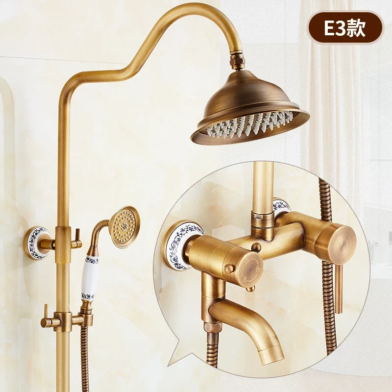 ZGRK Antique Rain Shower Faucets Set with Hand Wall Mounted Brass Shower Mixer for Bathroom Bath Rainfall Shower Set