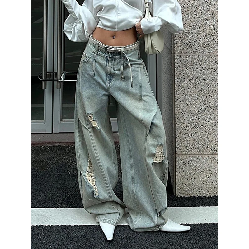 

Y2K Ripped Wide Leg Jeans Women Streetwear Hole Baggy Denim Pants Summer Fashion Harajuku Grunge Oversized Casual Trousers New