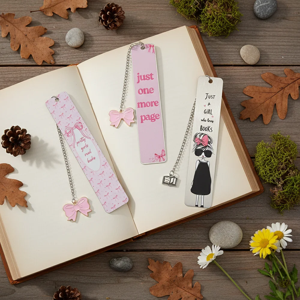 

Cute Pink Bow Stainless Steel Bookmark Book Lover Book Accessories Christmas Gifts for Women with Bow Charms School Supplies