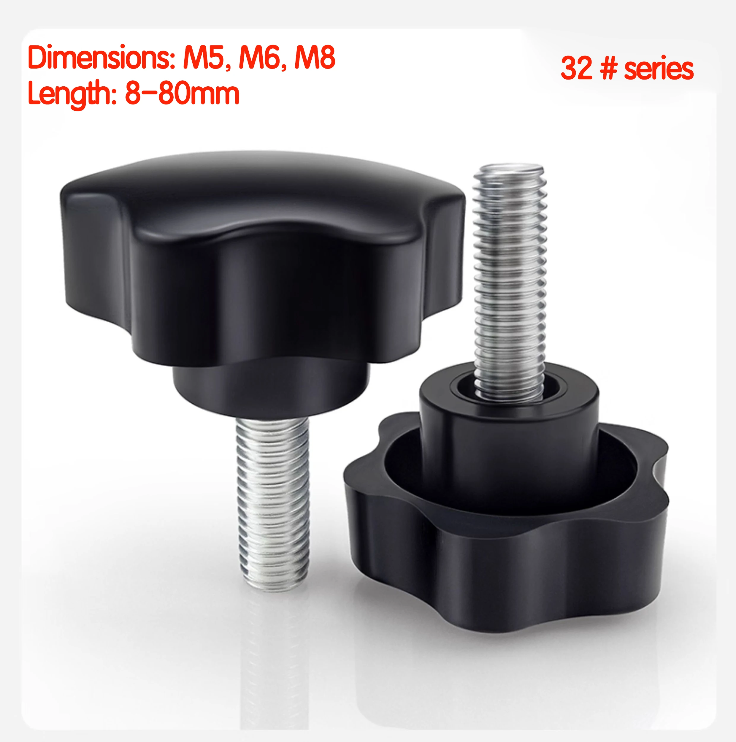 Head 32mm Bolts Size M5 M6 M8 Star Shaped Plum Bakelite Knob Hand Tighten Bolts Handle Clamping Screw Thread Nuts Knob