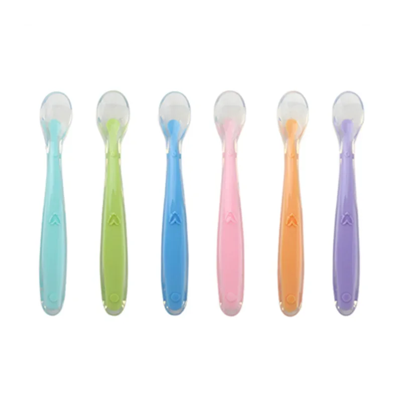 

Hot Sale Baby Soft Silicone Spoon Candy Color Temperature Sensing Spoon Safe and Easy Feeding Tools for Children