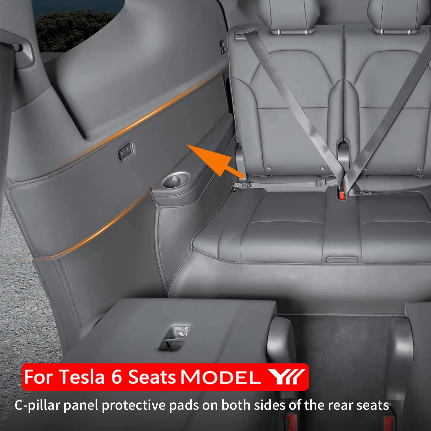 For Tesla Model YL 6-Seater Rear Seat Both Side Anti-Kick Pad Leather Third Row Seat C-Pillar Panel Anti-scratch Car Accessories