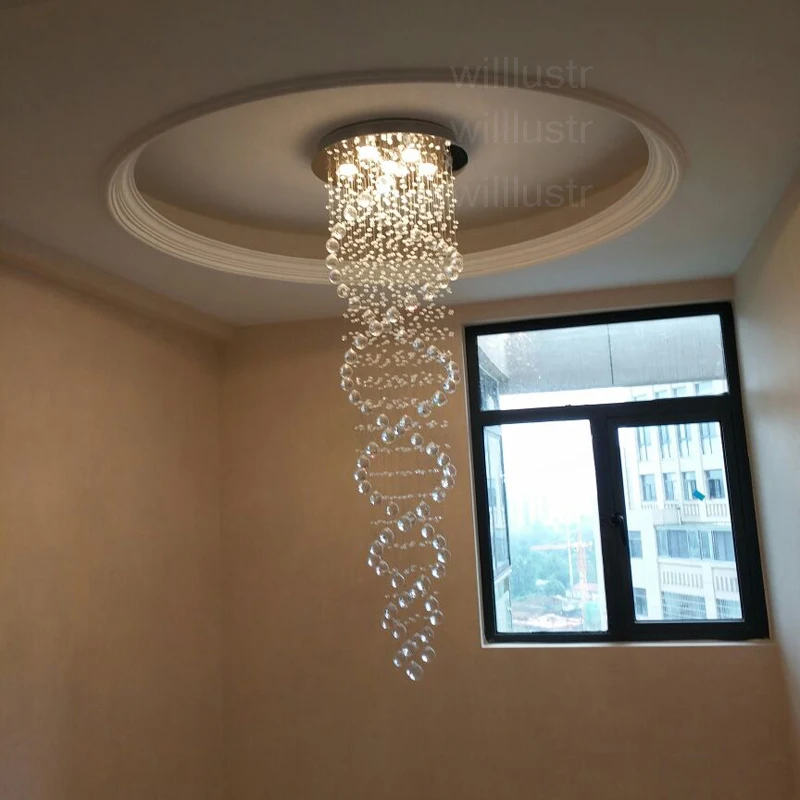 Crystal Pendant Lamp Double Spiral K9 Crystal Ceiling Chandelier LED Bulb Suspension Hanging Lighting Stair Hall Villa Mall image 6