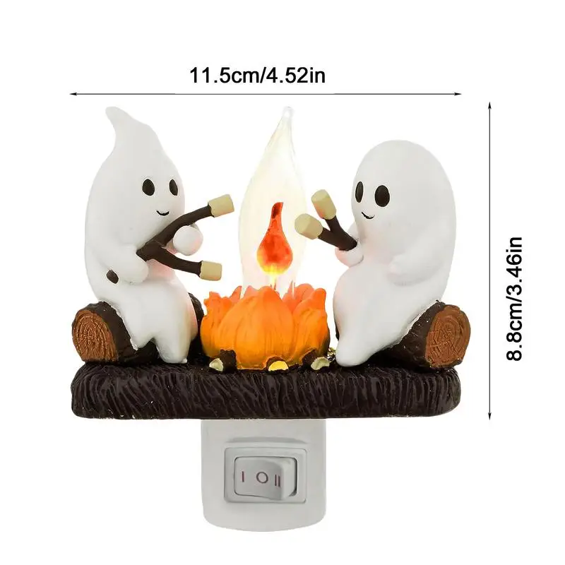 Ghost Campfire Night Light Halloween Lamp Spooky Ghost Flickering Night Light Bedside Lamps Table Lamp Plug-in Ghost Night Light