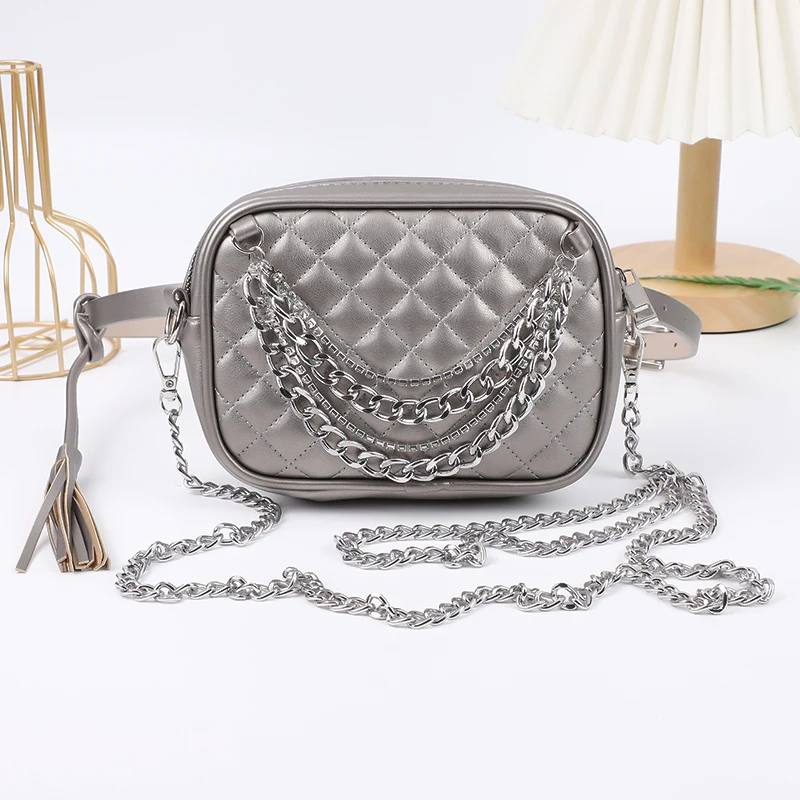 Multifunctional Fashion Women Bag High Quality PU Waistpack Luxury Chain Shoulder Bag Cute Belted Bag Designer Diamond Chest Bag