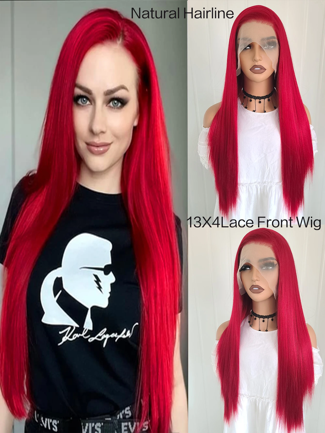 

Long Straight Red Lace Front Heat Resistant Fiber Wigs Women Soft Natural Party Anime Cosplay Wigs