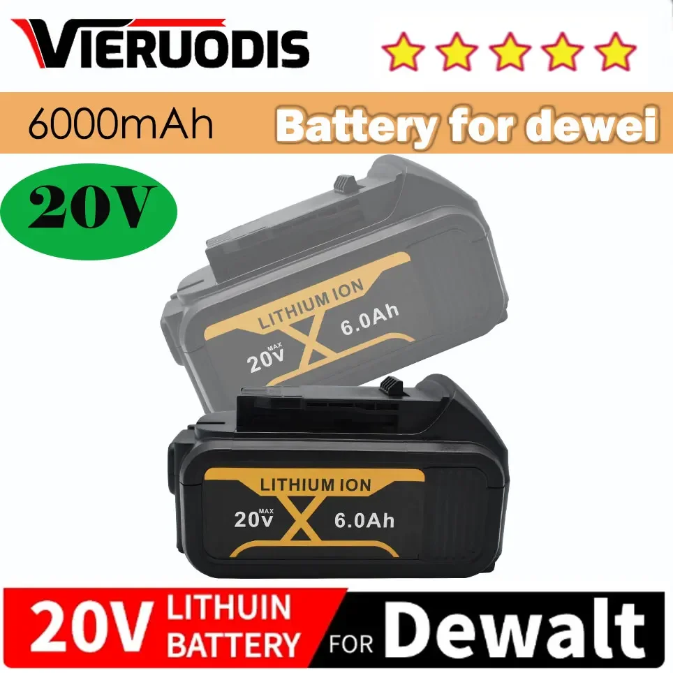 

100% Original For DeWalt 20V 6000mAh Rechargeable Power Tools Battery with LED Li-ion Replacement DCB205 DCB204-2 DCB206