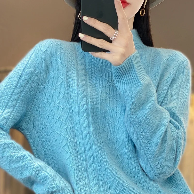 

Autumn Women Mock Neck Wool Cashmere Sweater Long Sleeve Knitted Bottoming Fashion Pullovers Female Casual Winter R554