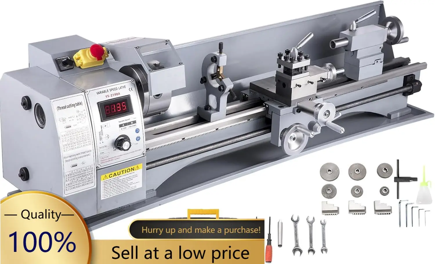 Metal Lathe, 210x720 Mini Lathe Machine, 2500 RPM Variable Speed Change, 750W Precision Mini Lathe, Metal Working Lathe with Bru