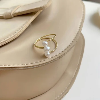 여성용 심플한 진주 오프닝 반지, 크로스오버 디자인, 골드 컬러, 친구를 위한 생일 선물 